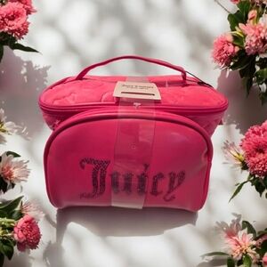 NEW Juicy Couture Hot Pink Cosmetic Set Of 2 Bags 10"X5"X7" New With Tags